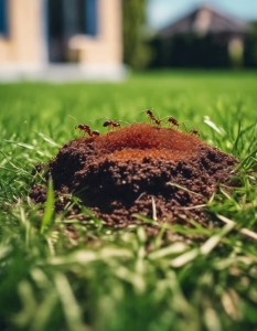 Fire ants in a lawn next to a house